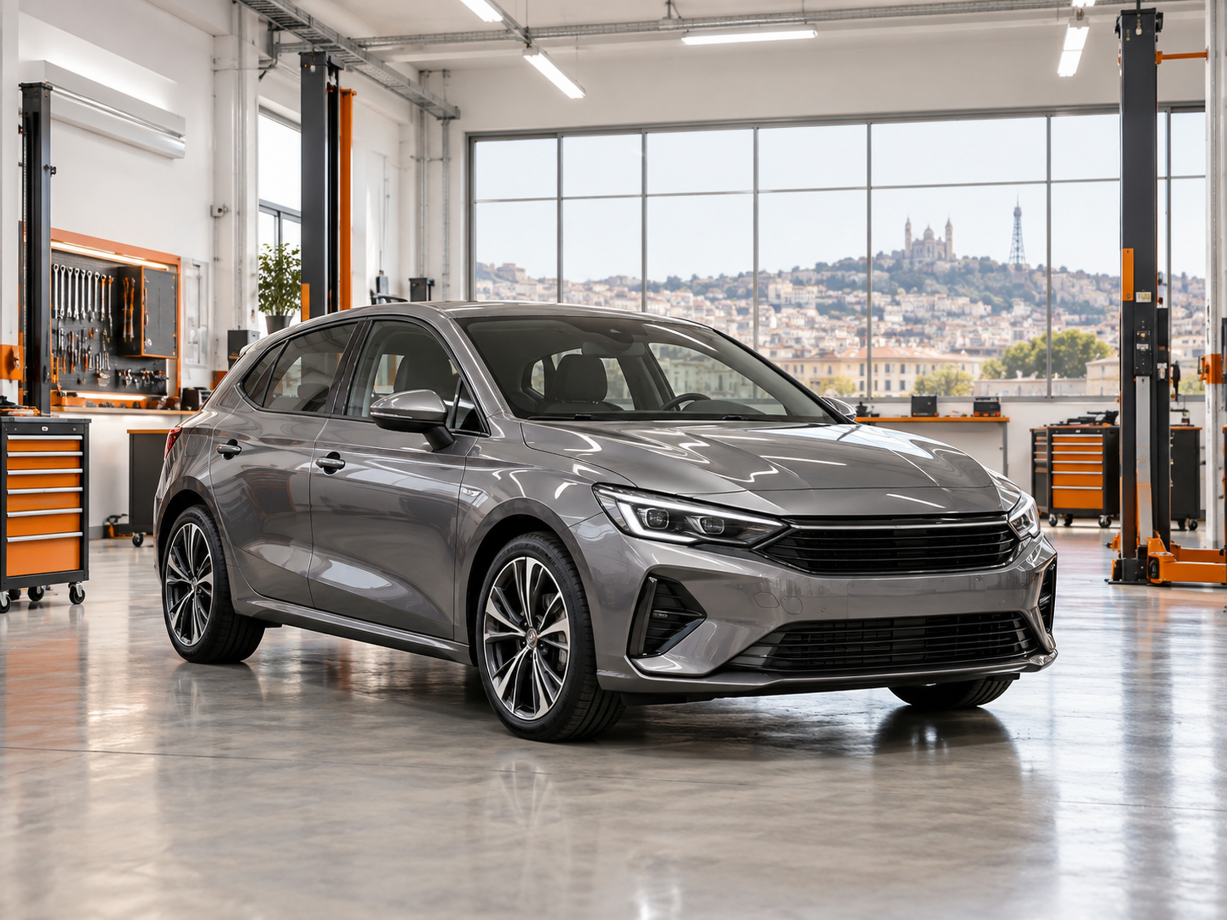 Voiture grise dans l'atelier Morel à Lyon